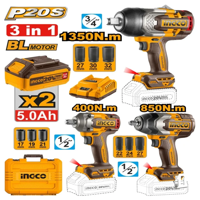 Pack cle a choc 20v 3pcs ingco – Image 1